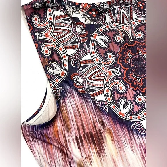ONE WORLD Live & Let Live Sleeveless Boho Ombre Print Paisley Neckline Dress - Picture 15 of 16